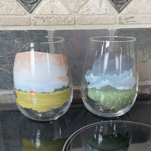 New Scenic Design Stemless Wine Glasses set of two by One Canoe Two
